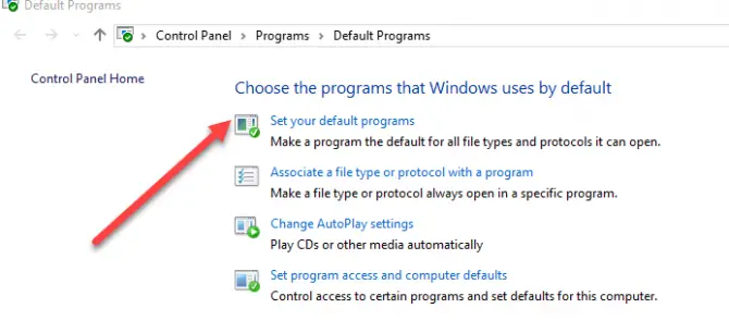Set default programs from Control Panel