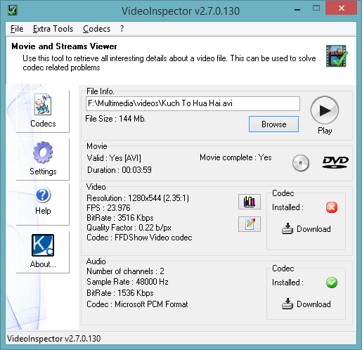 Codecs VideoInspector