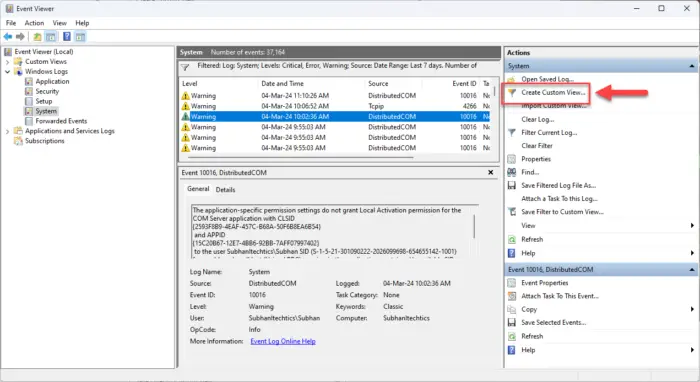 Create a custom filter in Event Viewer