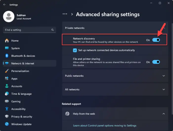 Enable Network Discovery