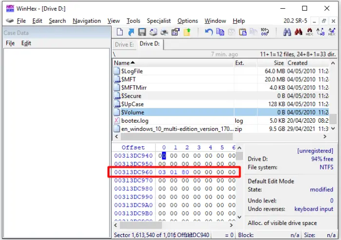 Search for Hex value