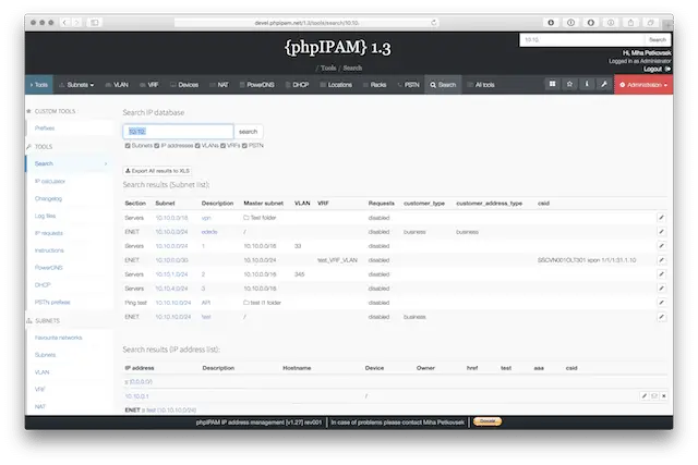 Searching in PhpIPAM Searching in PhpIPAM